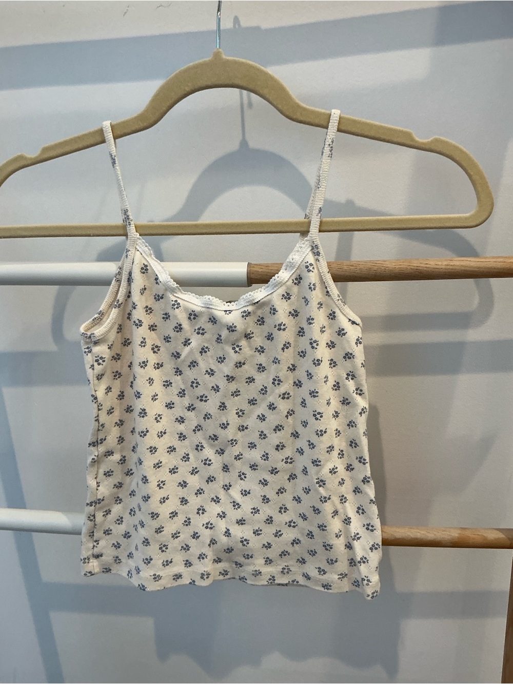 Brandy Melville Cream Cami with Blue Floral Print